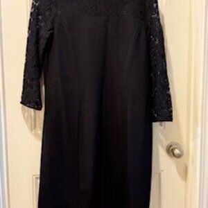 Talbots Luxe Ponte Lace‑Sleeve Dress – Size 14P • Black • Excellent Condition
